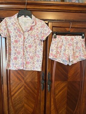 Tahari Girl’s  Floral Short Sleeve Pajama Set in Pink, Lavender & Cream